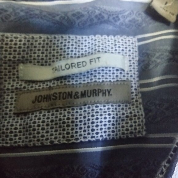 Johnson‎ & Murphy Mens Large Blue Striped Button Cotton Shirt - Picture 3 of 10